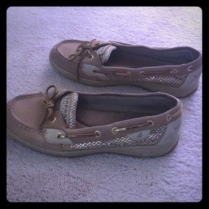 Metallic gold snakeskin look sperrys